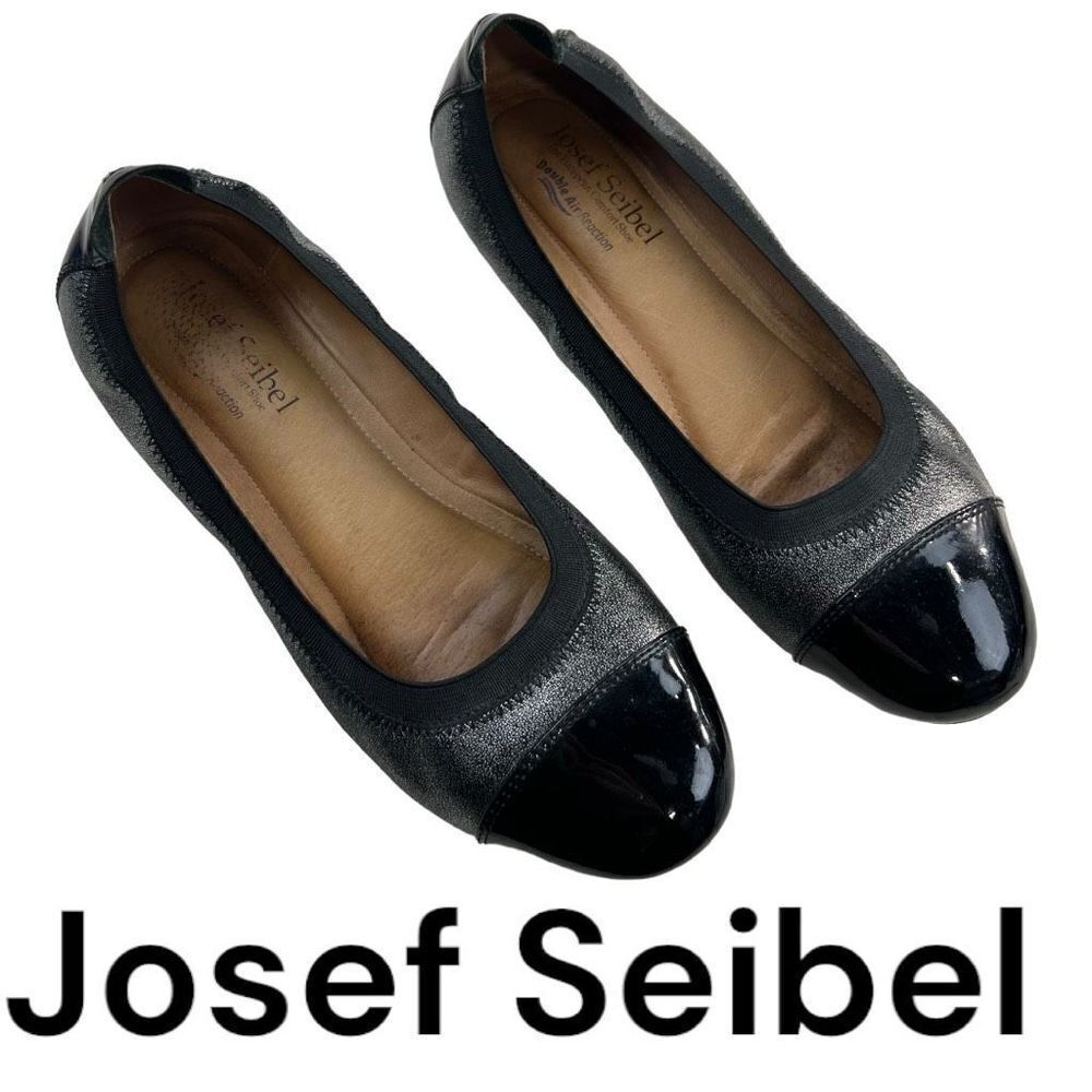 Josef Seibel Women's Patent Leather Slip-On Ballet Flats Gray Black Size 38